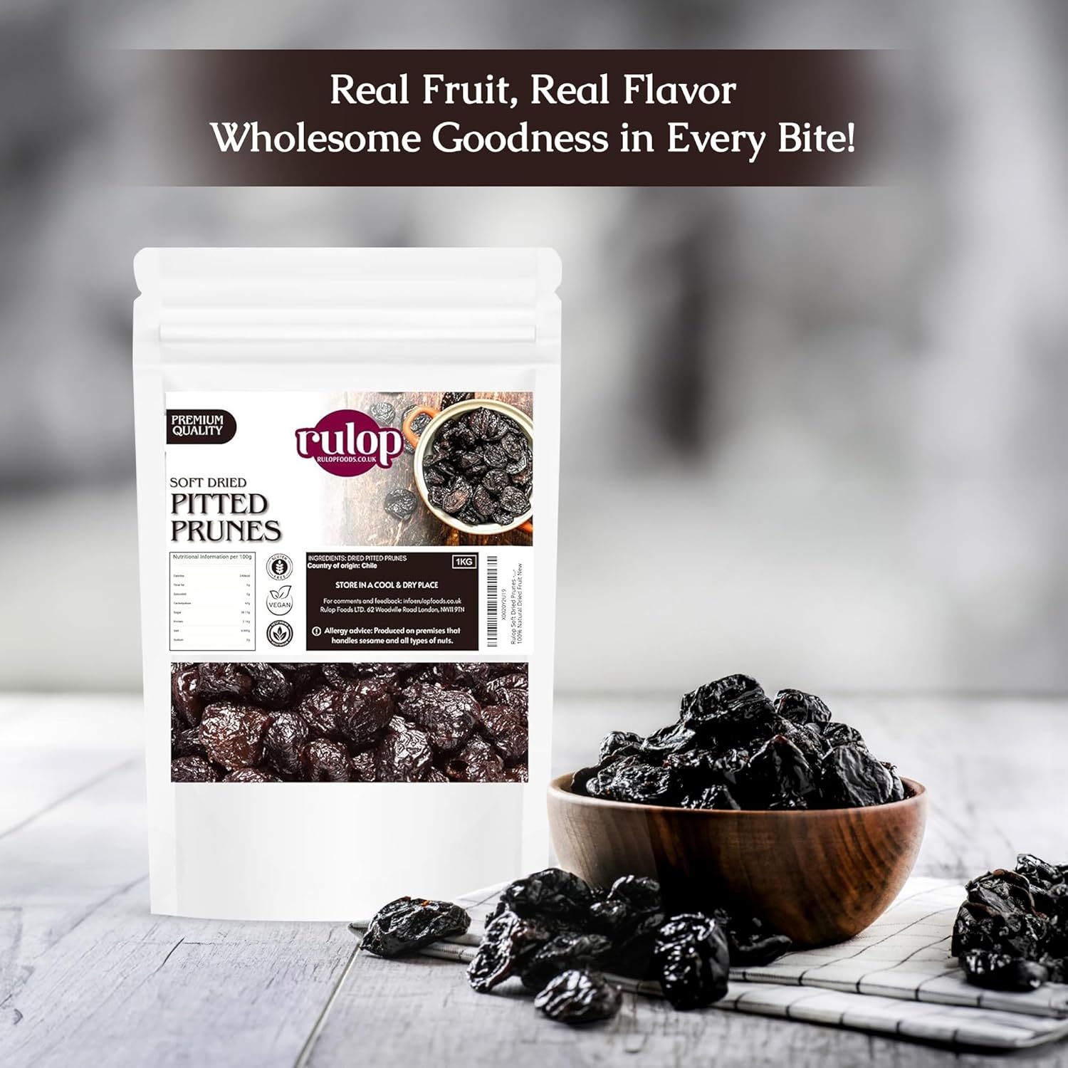Rulop Soft Dried Prunes - Pitted Prunes 1kg - Natural Dried Prunes - Whole Fruit, Ideal for a Healthy Snack - No Added Sugar - No Preservatives - GMO Free - 100% Natural Dried Fruit