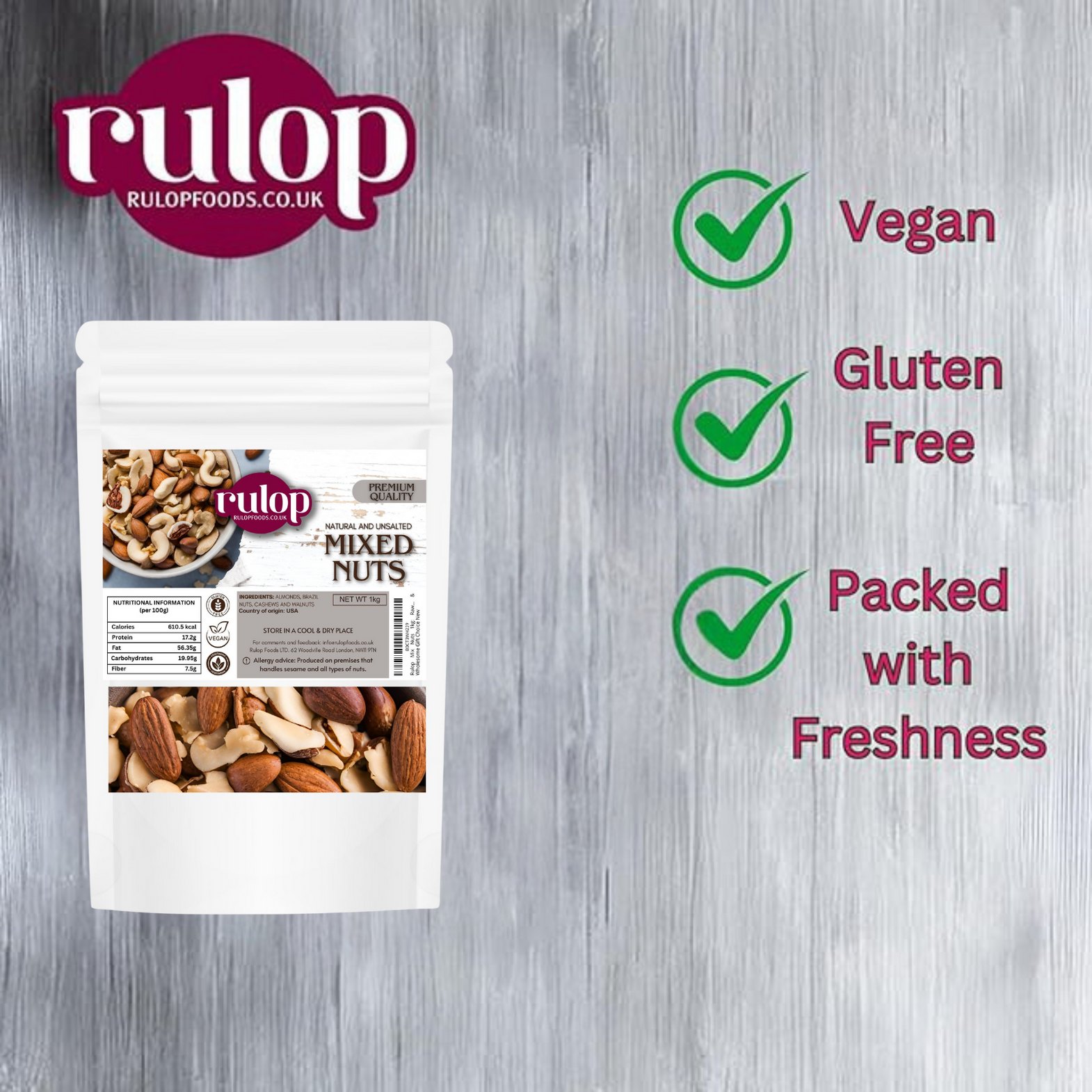Rulop Luxury Mixed Nut – Premium Raw Nut Blend (1kg) | Pecans, Hazelnuts, Walnuts, Cashews, Brazil Nuts, Almonds & Peanuts | Vegan | Quality & Naturaly Mixed Nuts 1kg - View #6