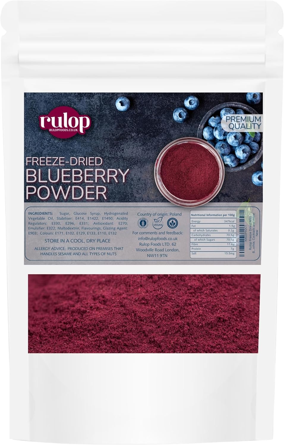 Rulop Freeze Dried Wild Blueberry Powder - 100g - 100% Natural Bilberry Powder