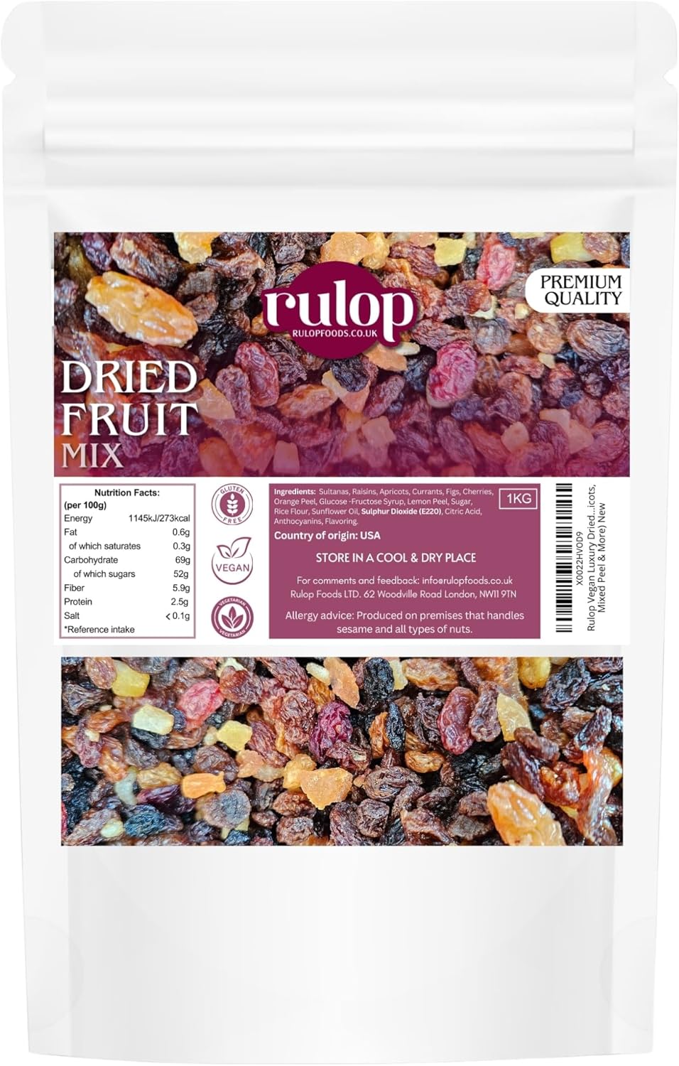 Rulop Vegan Luxury Dried Fruit Mix for Healthy Snacking - 1kg Assortment